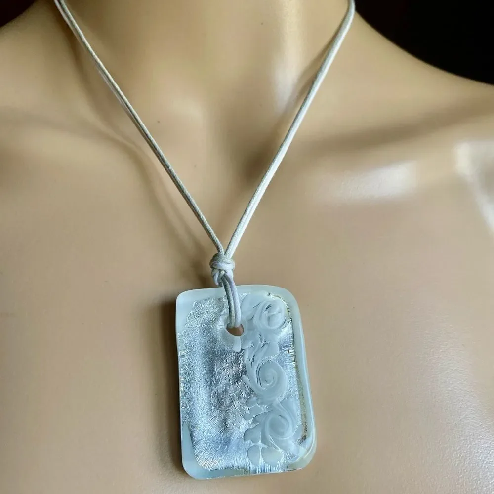 LUCKY Clover white glass tile necklace NWT